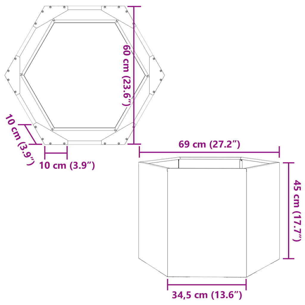 Ζαρντινιέρα Κήπου Εξάγωνη Ανθρακί 69x60x45 εκ. Ατσάλι - Pakobazaar
