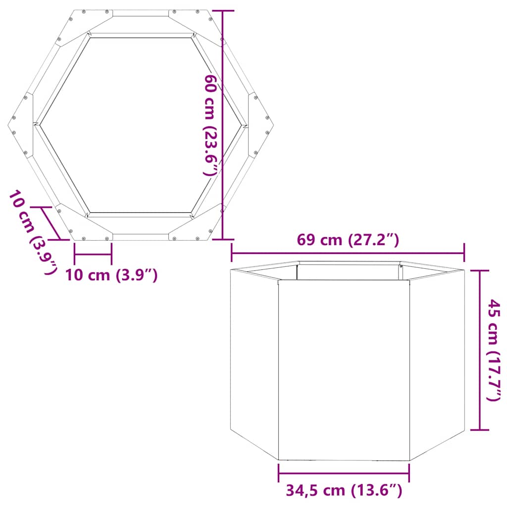 Ζαρντινιέρα Κήπου Εξάγωνη 69x60x45 εκ. Ανοξείδωτο Ατσάλι