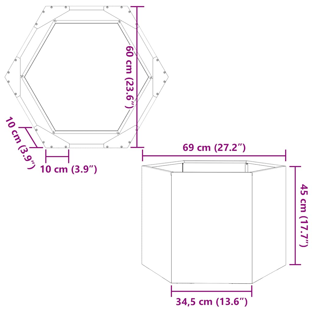 Ζαρντινιέρα Κήπου Εξάγωνη 69x60x45 εκ. Γαλβανισμένο Χάλυβα