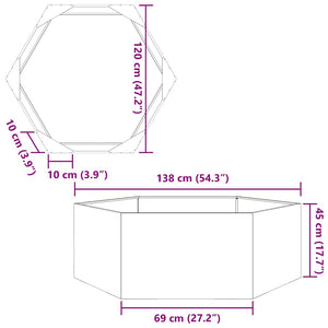 Ζαρντινιέρα Κήπου Εξάγωνη 138x120x45 εκ. Ανοξείδωτο Ατσάλι