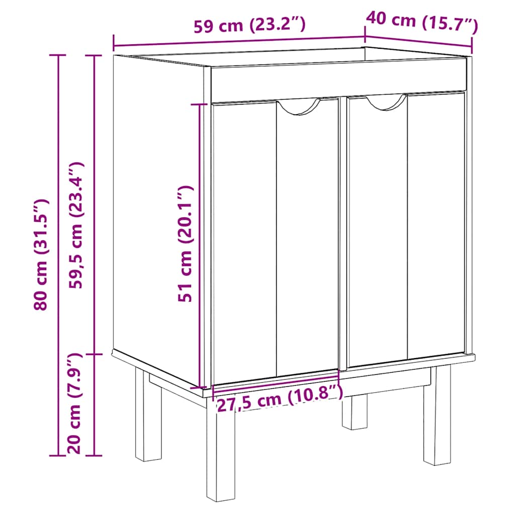 Ντουλάπι Μπάνιου OTTA 59x40x80 εκ. Μασίφ Ξύλο Πεύκου - Pakobazaar