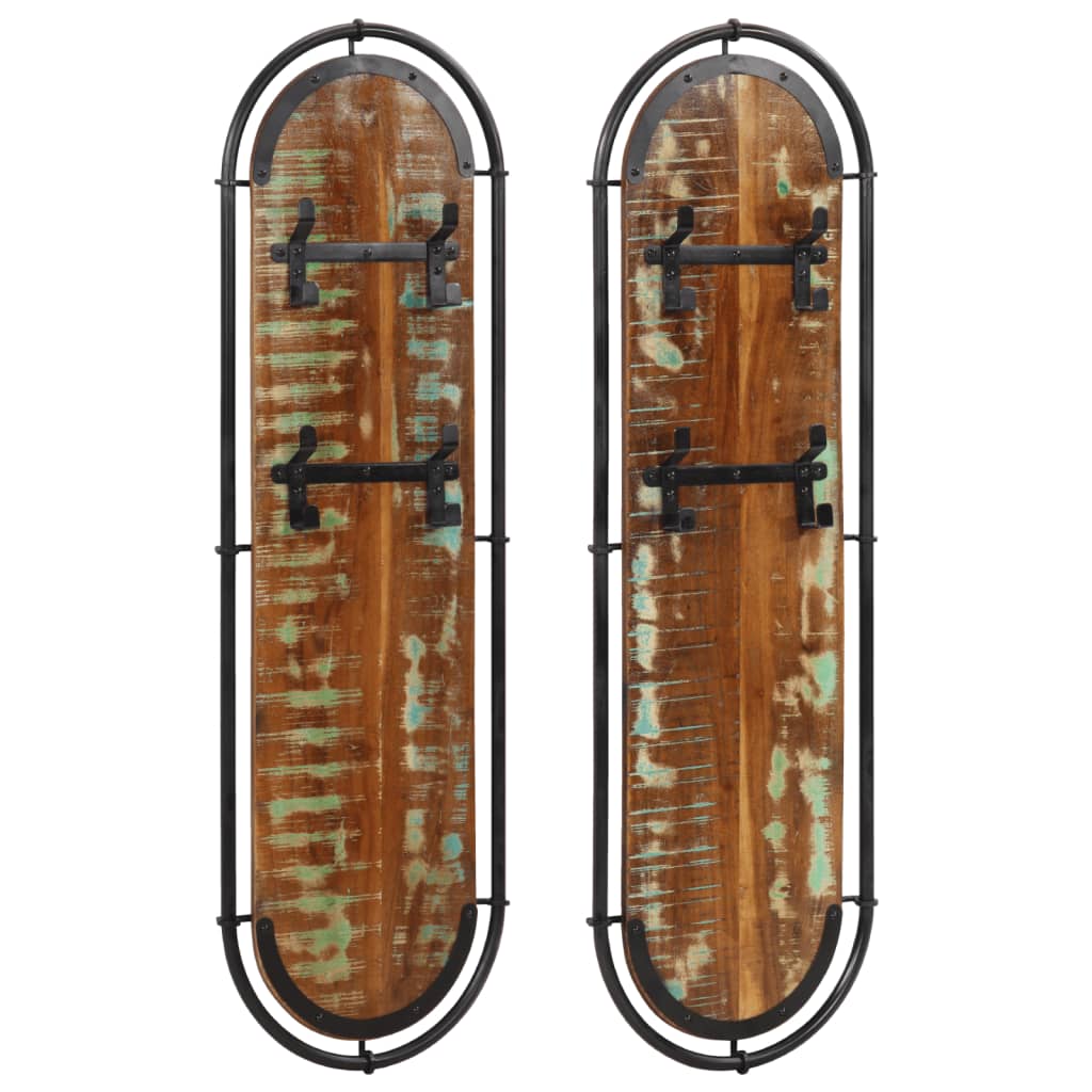 Κρεμάστρες Τοίχου Επιτοίχιες με 4 Γάντζους 2 τεμ. Μασίφ Μάνγκο - Pakobazaar