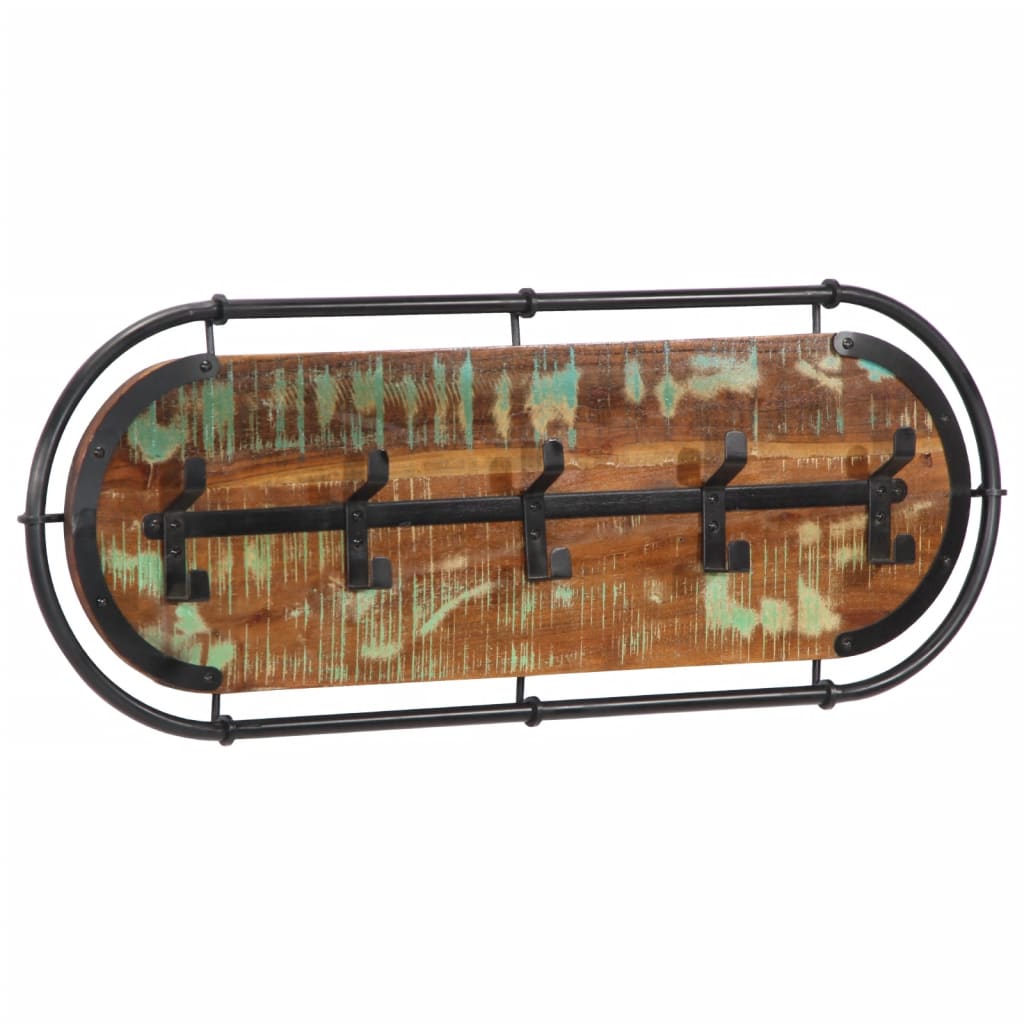 Κρεμάστρα Τοίχου με 5 Γάντζους Μασίφ Ανακυκλωμένο Ξύλο - Pakobazaar