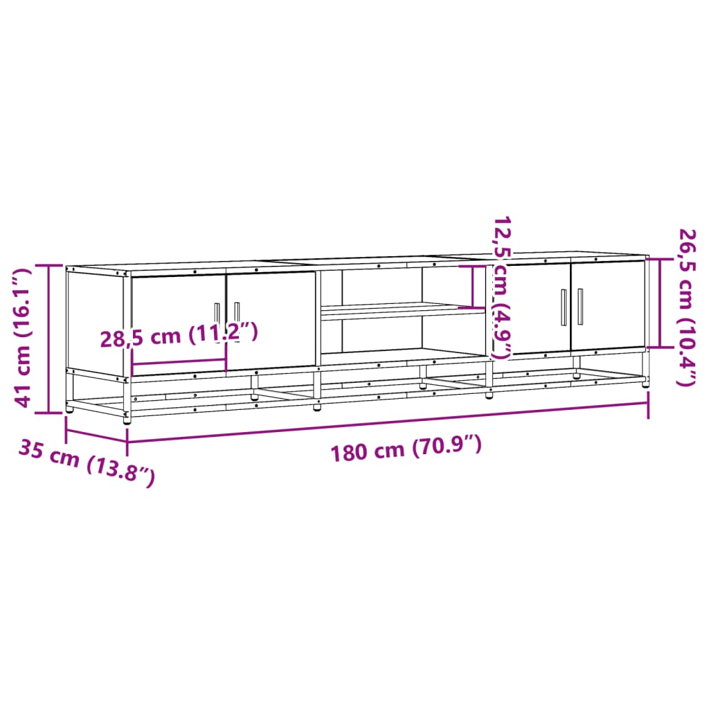 Έπιπλο Τηλεόρασης Γκρι Sonoma 180x35x41 εκ. από Επεξεργ. Ξύλο