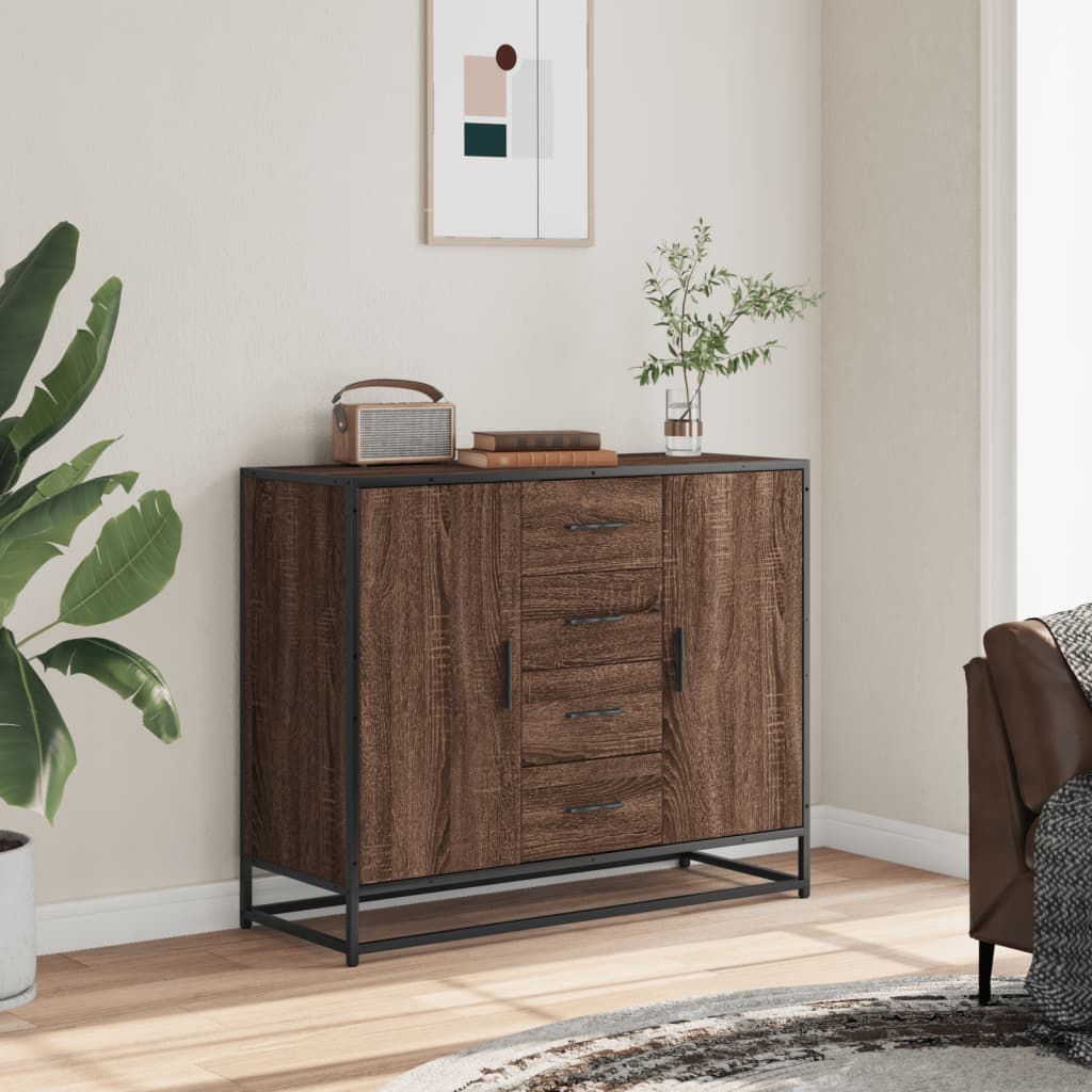Sideboard καφέ δρυς 92x35x76 cm Ξύλινο μηχανουργικό ξύλο