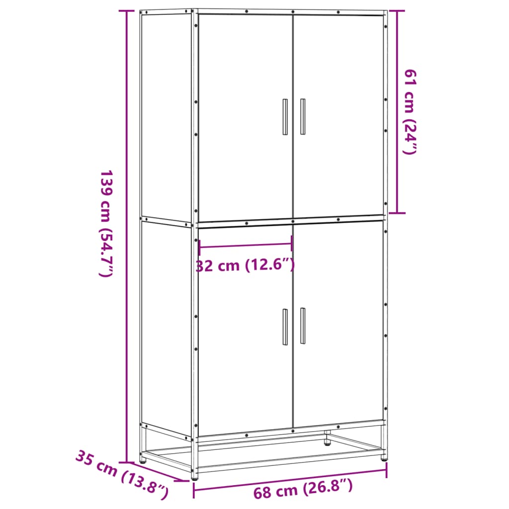 Highboard Sonoma Oak 68x35x139 cm Κατασκευασμένο ξύλο