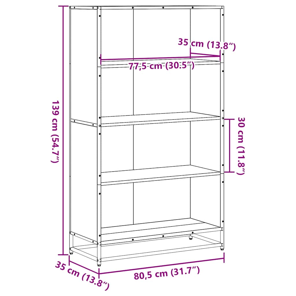 Βιβλιοθήκη Sonoma Oak 80,5x35x139 cm Ξύλινη κατασκευή