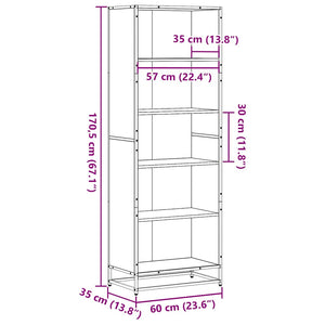 Βιβλιοθήκη καφέ δρυς 60x35x170,5 cm Κατασκευασμένο ξύλο