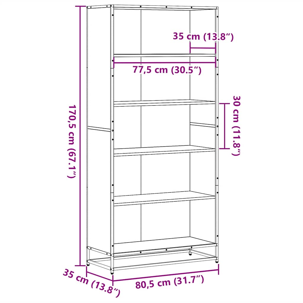 Βιβλιοθήκη καπνιστή βελανιδιά 80,5x35x170,5 cm Ξύλινη κατασκευή
