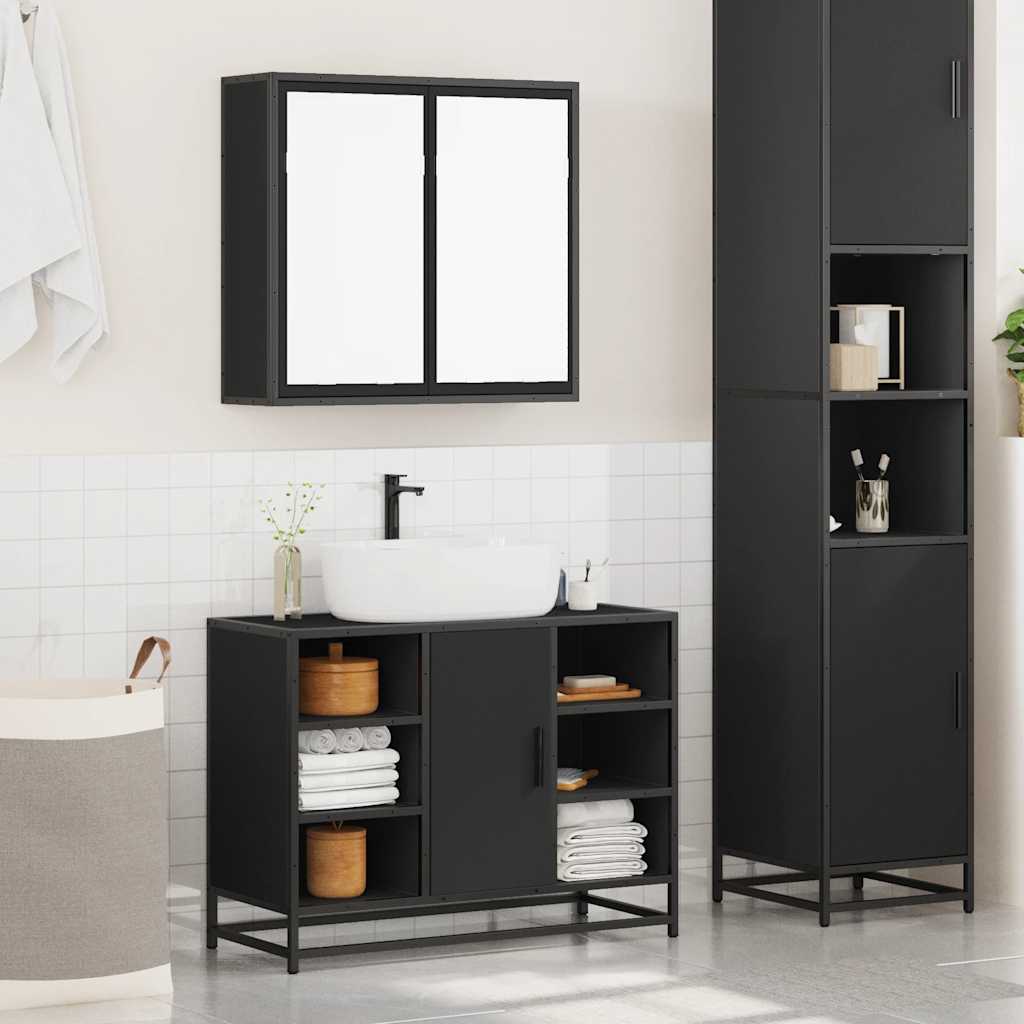 Σετ Επίπλων Μπάνιου 2 Τεμαχίων Μαύρο από Επεξεργασμένο Ξύλο