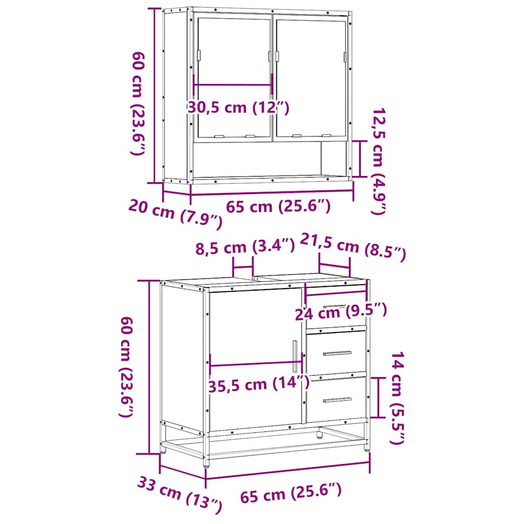 Σετ Επίπλων Μπάνιου 2 Τεμαχίων Μαύρο από Επεξεργασμένο Ξύλο