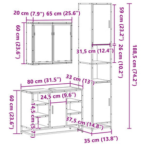 Σετ Επίπλων Μπάνιου 3 Τεμαχίων Καπνιστή Δρυς Επεξεργασμένο Ξύλο - Pakobazaar