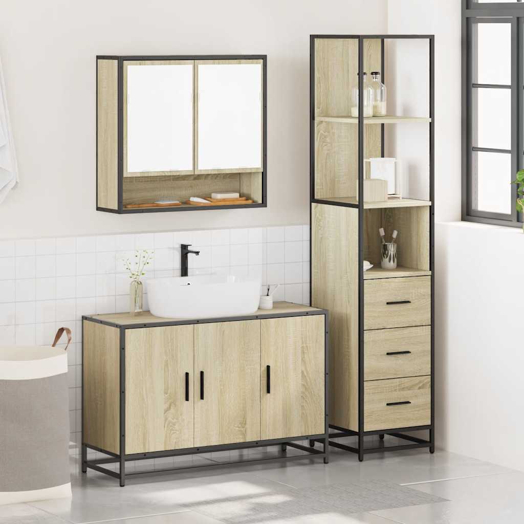 Σετ Επίπλων Μπάνιου 3 Τεμαχίων Sonoma Δρυς Επεξεργασμένο Ξύλο