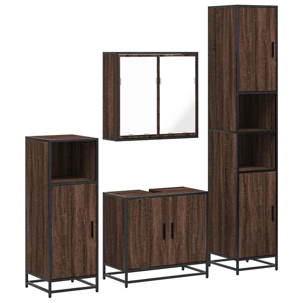 Σετ Επίπλων Μπάνιου 4 Τεμαχίων Καφέ Δρυς από Επεξεργασμένο Ξύλο