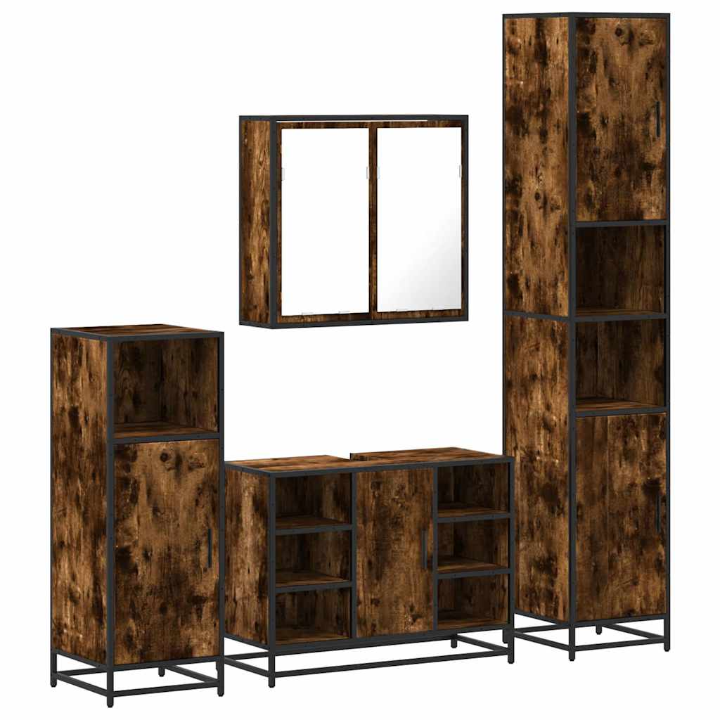 Σετ Επίπλων Μπάνιου 4 Τεμαχίων Καπνιστή Δρυς Επεξεργασμένο Ξύλο