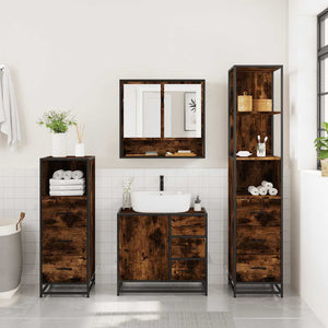 Σετ Επίπλων Μπάνιου 4 Τεμαχίων Καπνιστή Δρυς Επεξεργασμένο Ξύλο - Pakobazaar