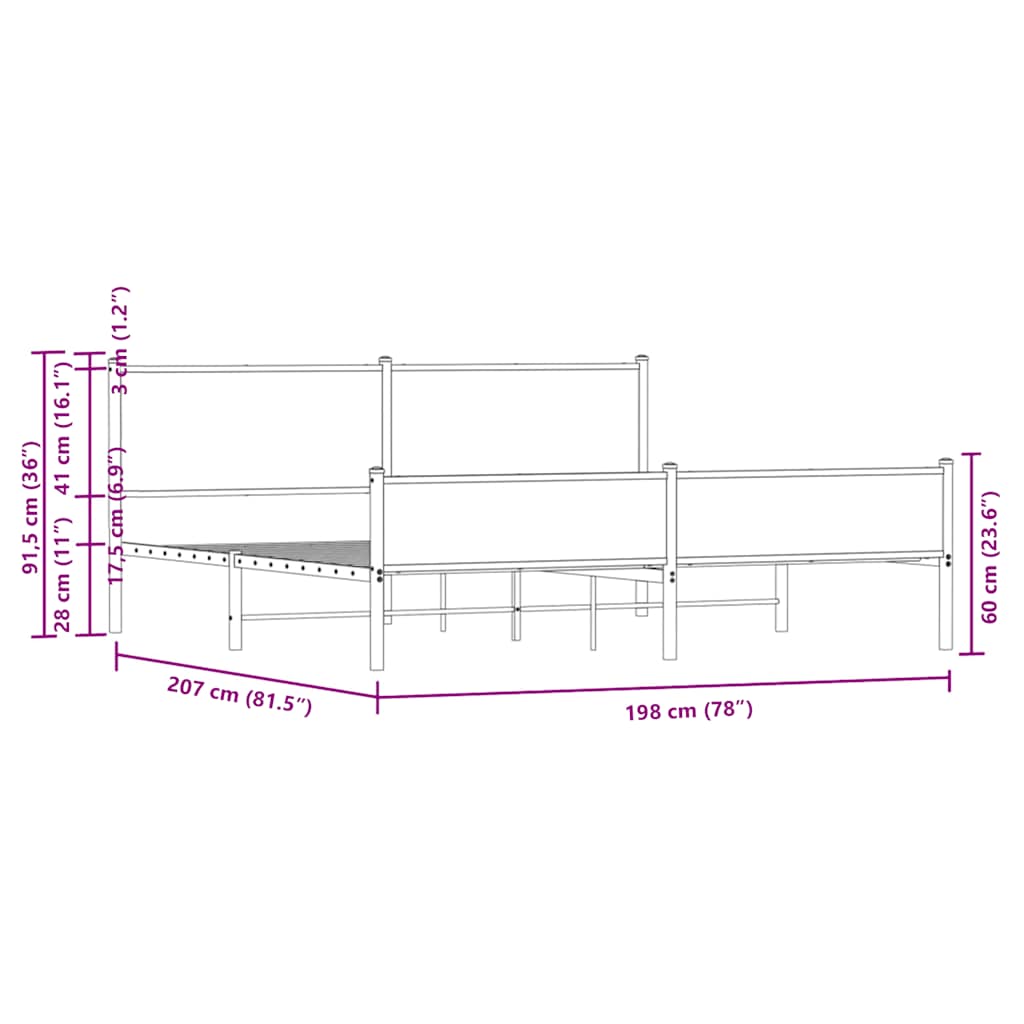 Σκελετός Κρεβ. Χωρίς Στρώμα Καπνιστή Δρυς 193x203 εκ. Μεταλλικό
