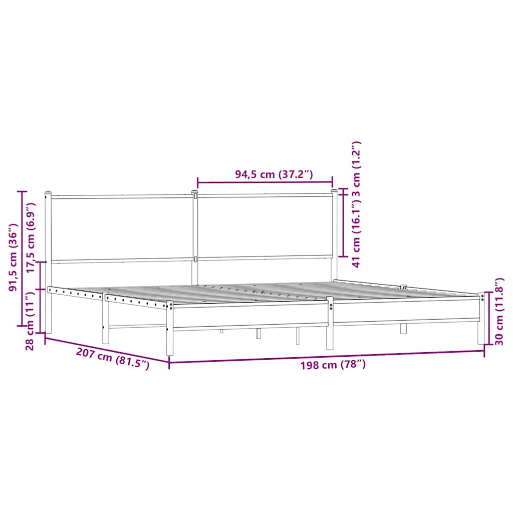 Σκελετός Κρεβ. Χωρίς Στρώμα Καφέ Δρυς 193x203 εκ. Μεταλλικό