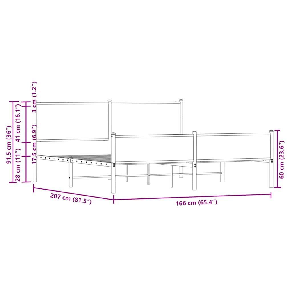 Σκελετός Κρεβ. Χωρίς Στρώμα Καφέ Δρυς 160x200 εκ. Μεταλλικό