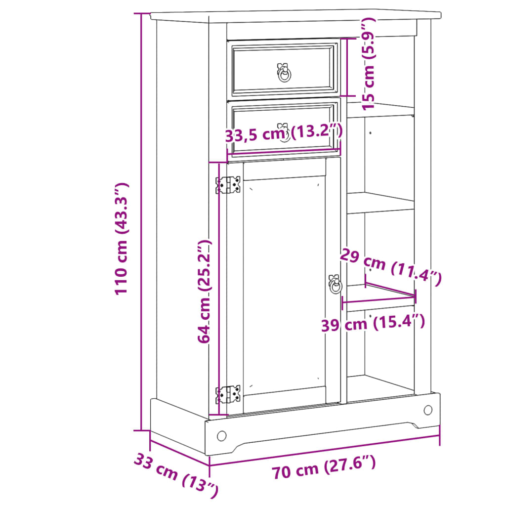 Ντουλάπι Μπάνιου Corona 70x33x110 εκ. από Μασίφ Ξύλο Πεύκου - Pakobazaar