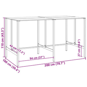 Τραπέζι Μπαρ Μαύρο 200x100x110 εκ. Ατσάλι με Ηλ. Βαφή Πούδρας