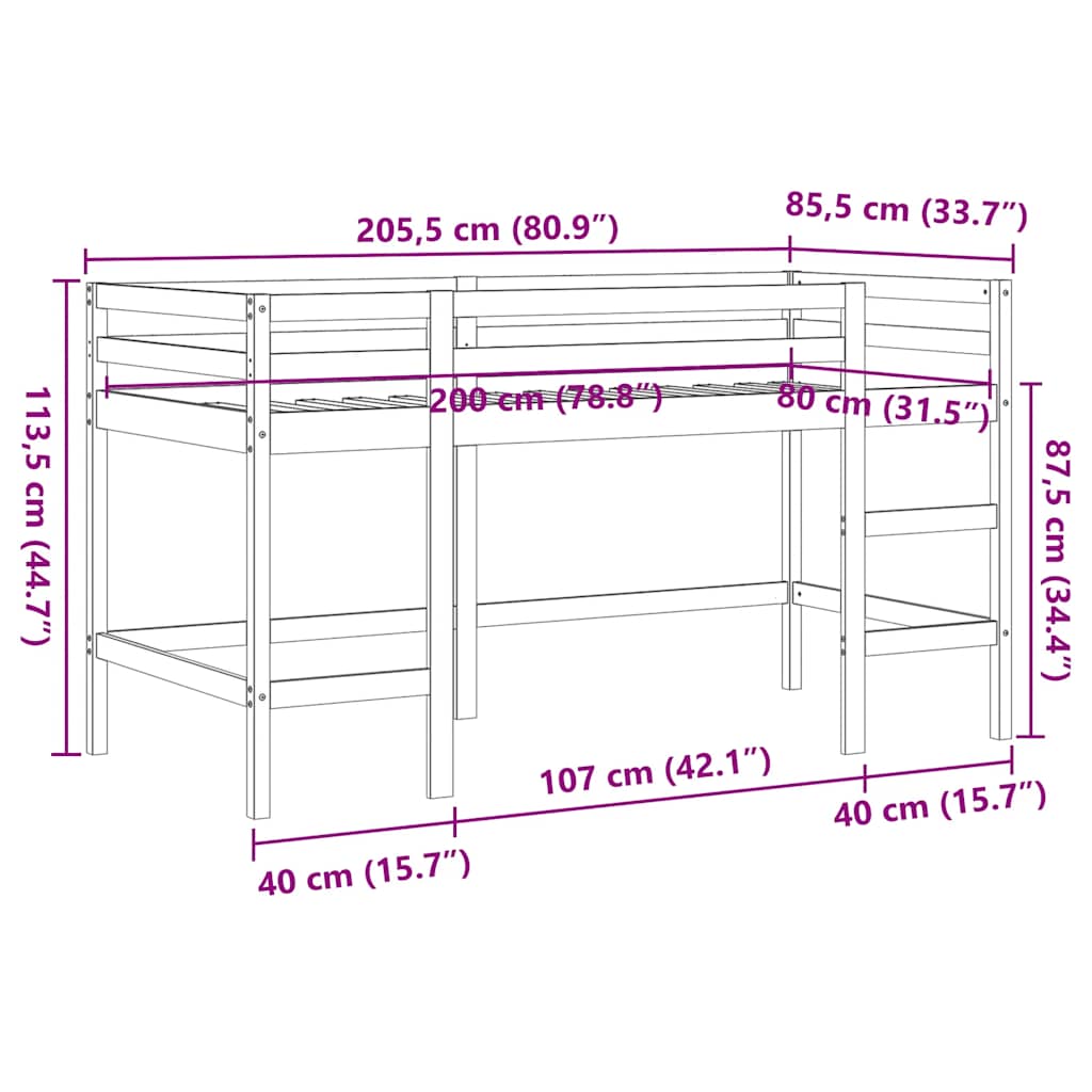 Κρεβάτι Παιδικό Υπερ. Σκάλα Καφέ 80x200εκ. Μασίφ Ξύλο Πεύκου - Pakobazaar