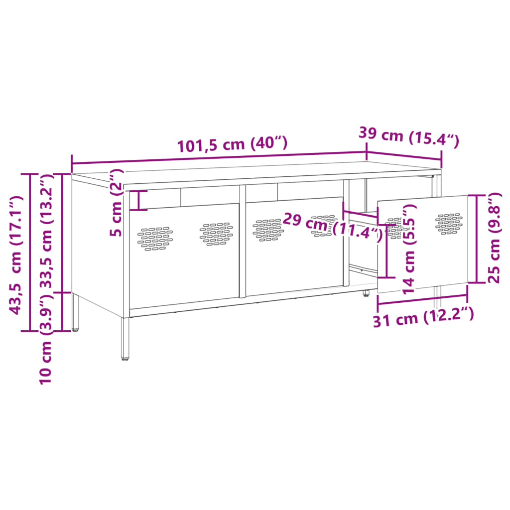 Έπιπλο Τηλεόρασης Ροζ 101,5x39x43,5 εκ. Ατσάλι Ψυχρής Έλασης