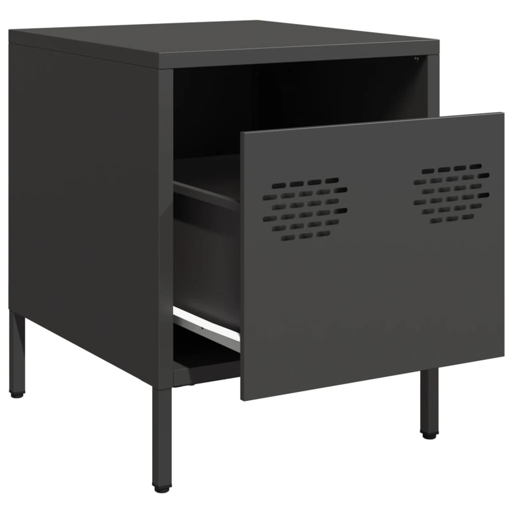 Κομοδίνο Μαύρο 35x39x43,5 εκ. Ατσάλινο