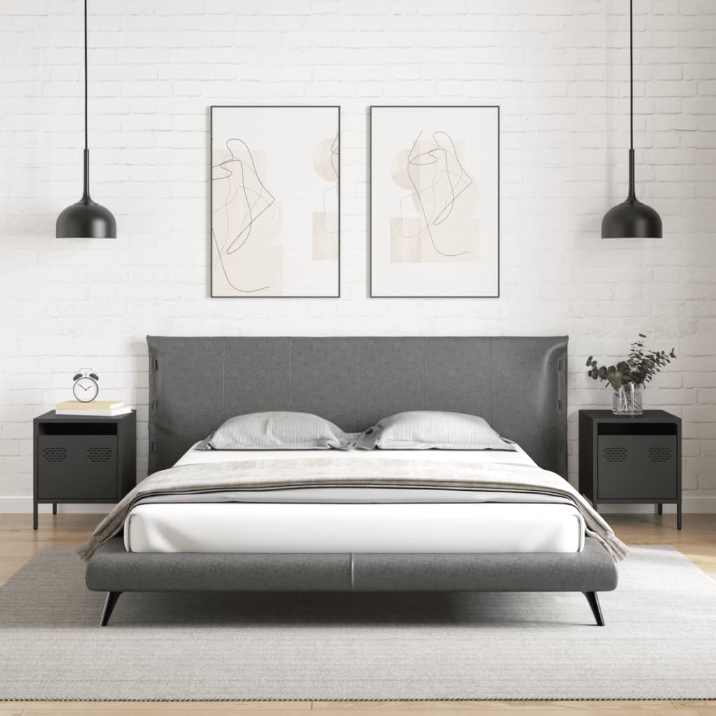 Κομοδίνα 2 τεμ. Μαύρο 35x39x43,5 εκ. από Χάλυβα - Pakobazaar