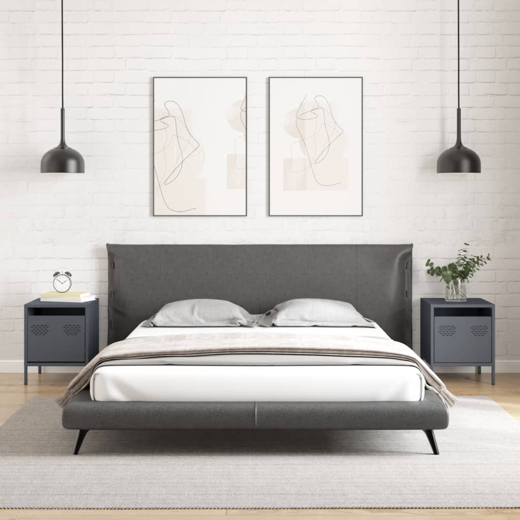 Κομοδίνα 2 τεμ. Ανθρακί 35x39x43,5 εκ. από Χάλυβα