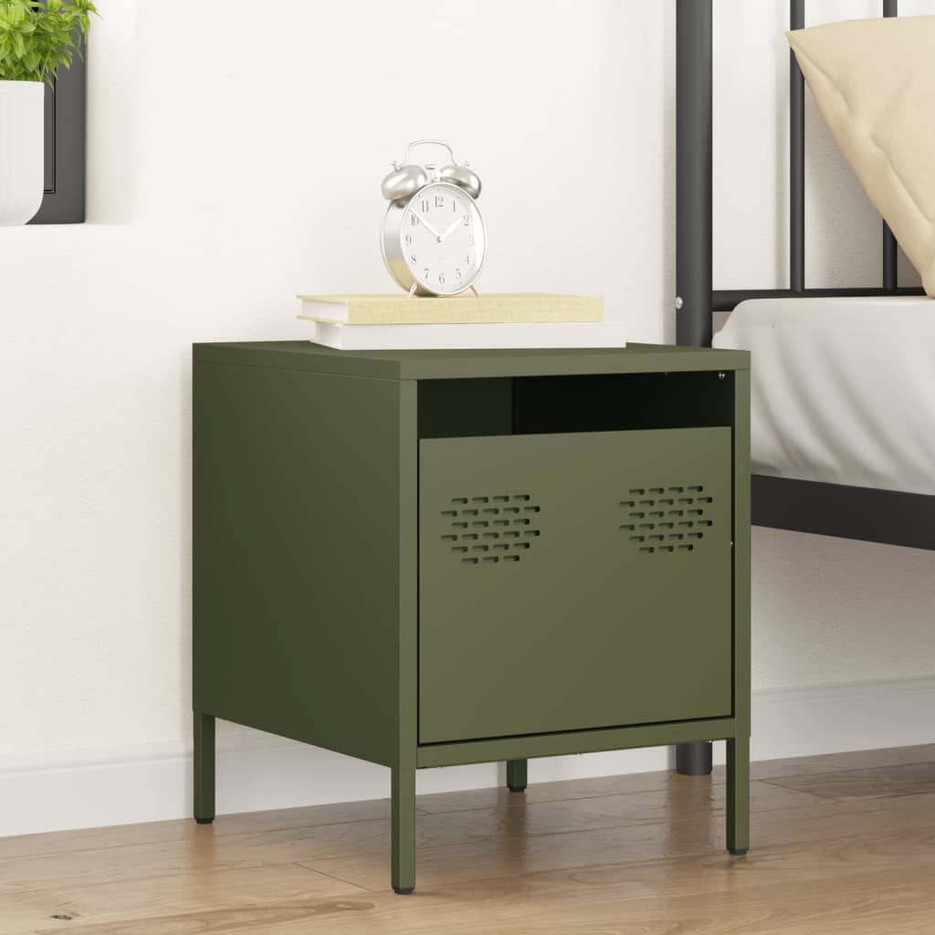 Κομοδίνο Πράσινο Λαδί 35x39x43,5 εκ. από Χάλυβα