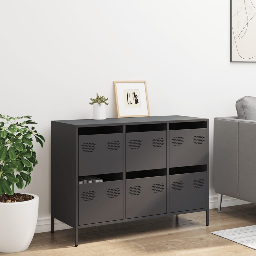 Ντουλάπι Μαύρο 101,5x39x73,5 εκ. από Χάλυβα Ψυχρής Έλασης