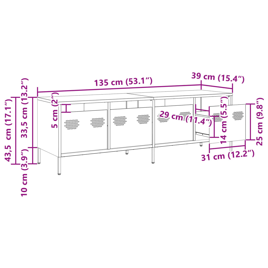 Έπιπλο Τηλεόρασης Λαδί 135x39x43,5 εκ. Ατσάλι Ψυχρής Έλασης - Pakobazaar