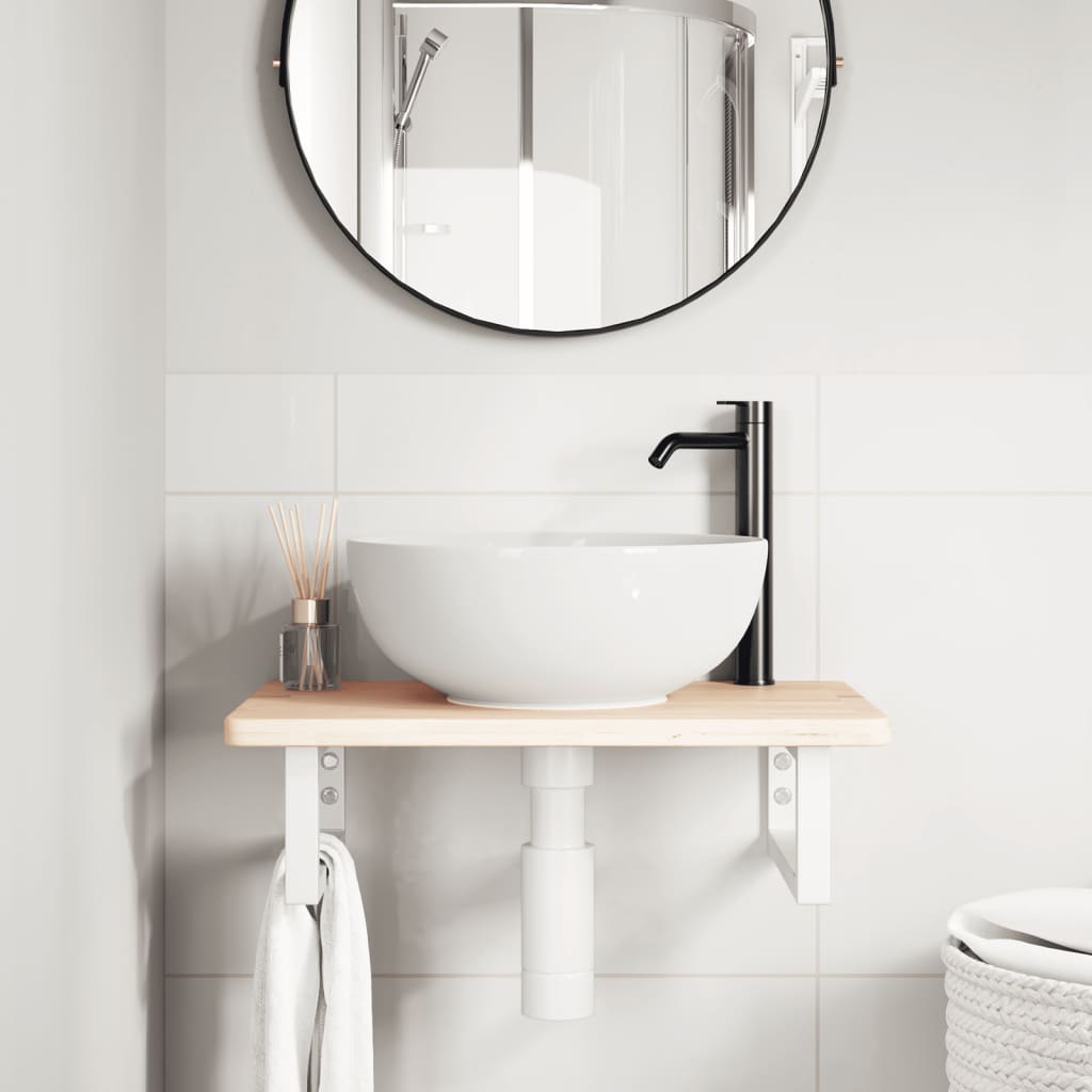 Ράφι Νιπτήρα Τοίχου από Ατσάλι / Μασίφ Ξύλο Δρυός