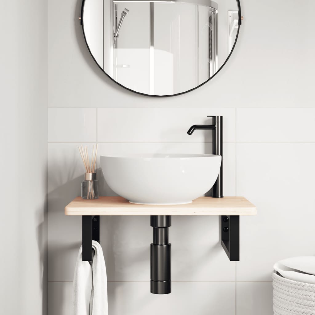 Ράφι Νιπτήρα Τοίχου από Ατσάλι / Μασίφ Ξύλο Δρυός