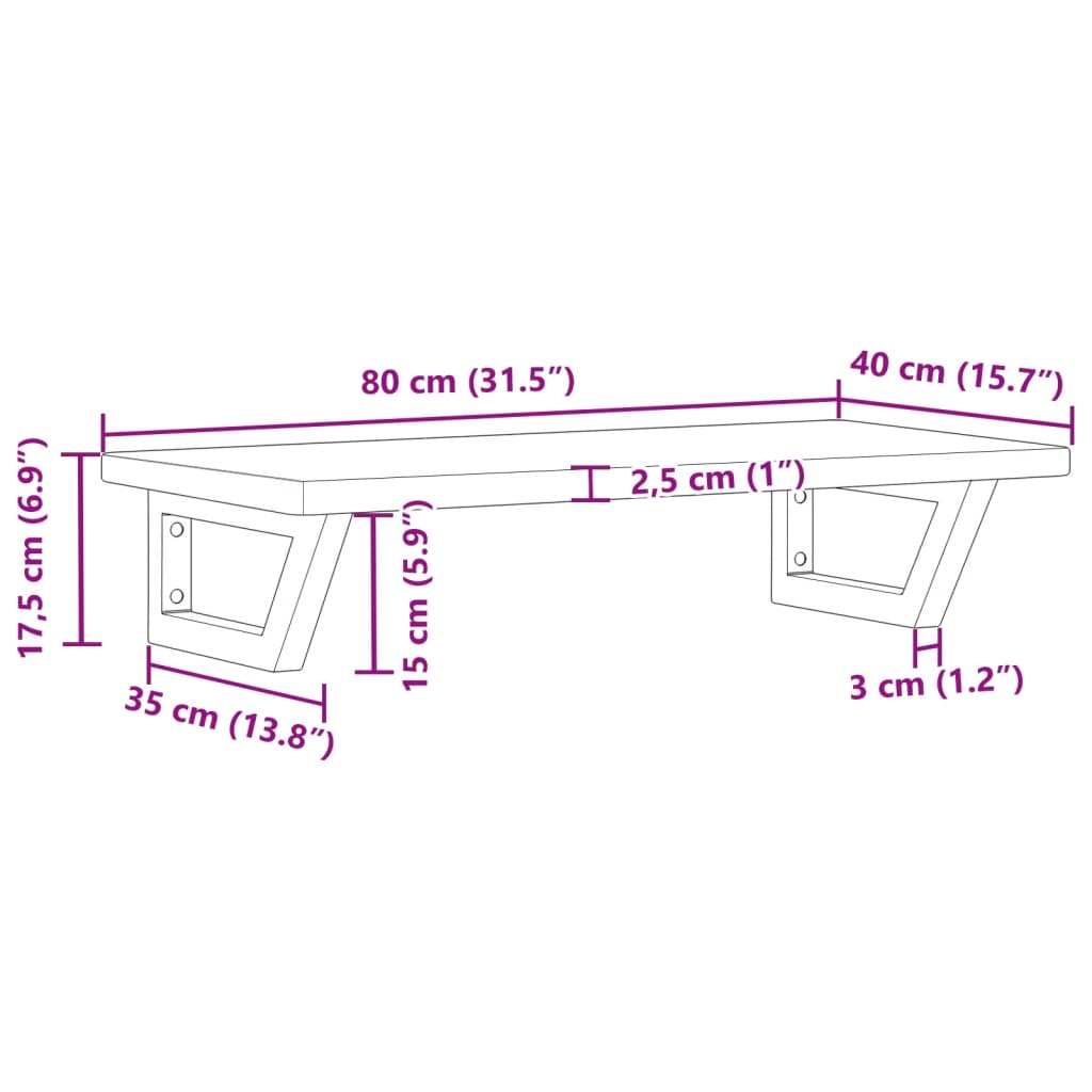 Ράφι Νιπτήρα Τοίχου από Ατσάλι / Μασίφ Ξύλο Δρυός