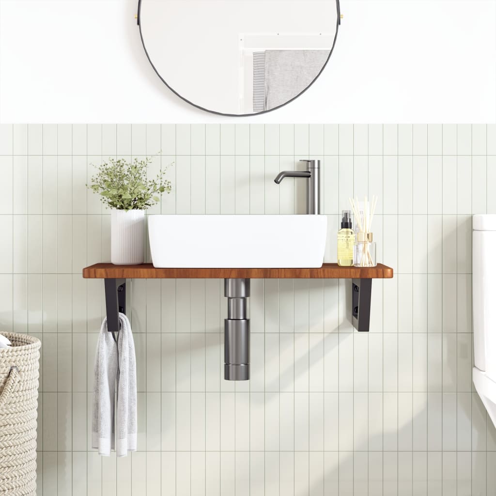 Ράφι Νιπτήρα Τοίχου από Ατσάλι / Μασίφ Ξύλο Δρυός