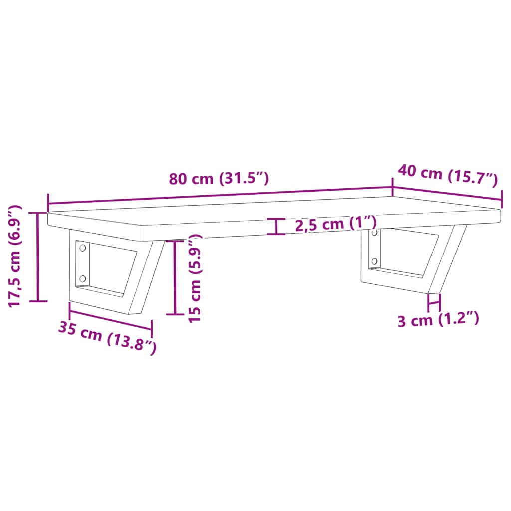 Ράφι Νιπτήρα Τοίχου από Ατσάλι / Μασίφ Ξύλο Δρυός
