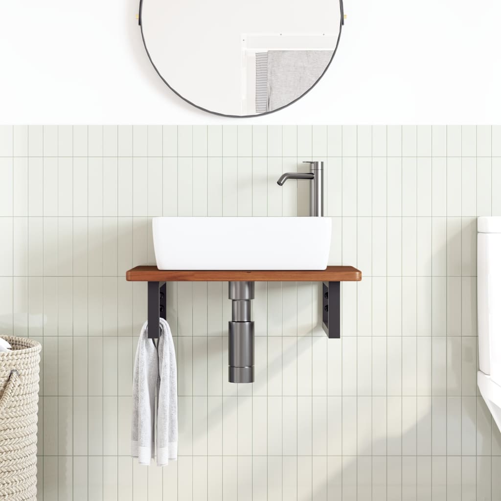 Ράφι Νιπτήρα Τοίχου από Ατσάλι / Μασίφ Ξύλο Δρυός