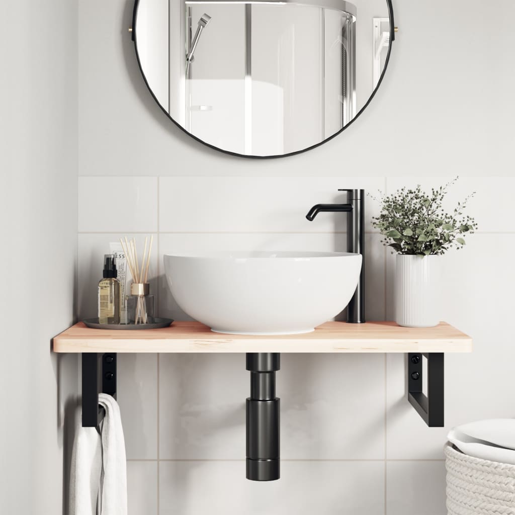 Ράφι Νιπτήρα Τοίχου από Ατσάλι / Μασίφ Ξύλο Οξιάς