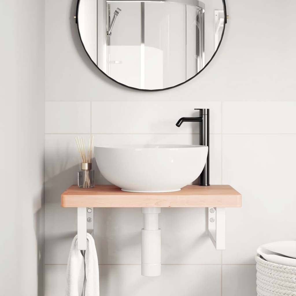 Ράφι Νιπτήρα Τοίχου από Ατσάλι / Μασίφ Ξύλο Οξιάς