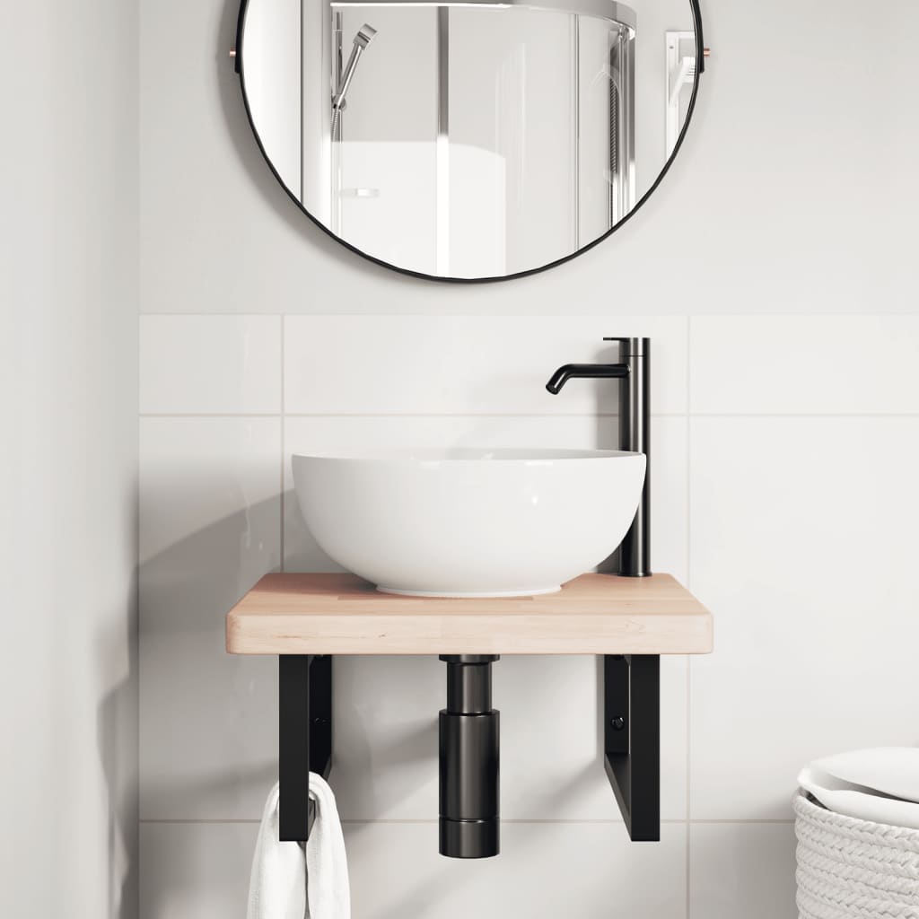 Ράφι Νιπτήρα Τοίχου από Ατσάλι / Μασίφ Ξύλο Δρυός