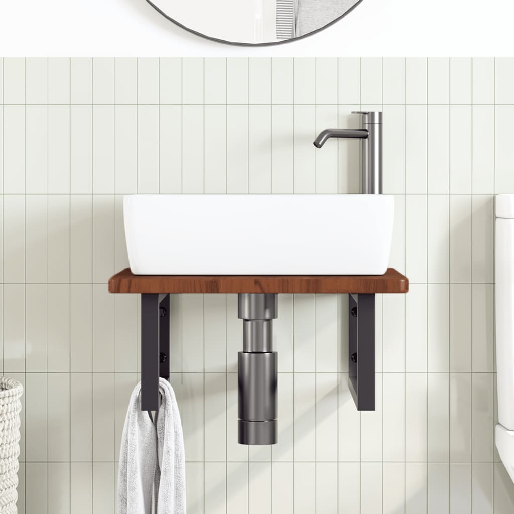 Ράφι Νιπτήρα Τοίχου από Ατσάλι / Μασίφ Ξύλο Δρυός