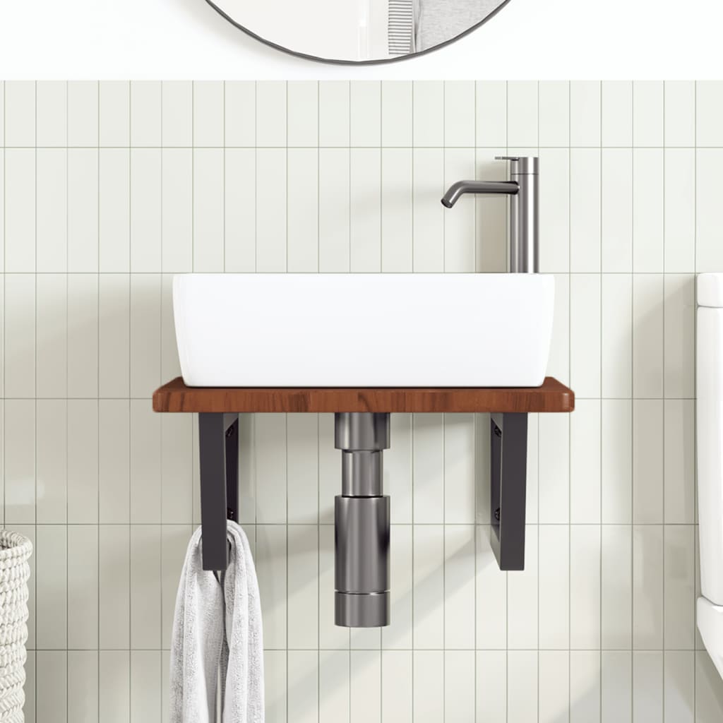 Ράφι Νιπτήρα Τοίχου από Ατσάλι / Μασίφ Ξύλο Δρυός