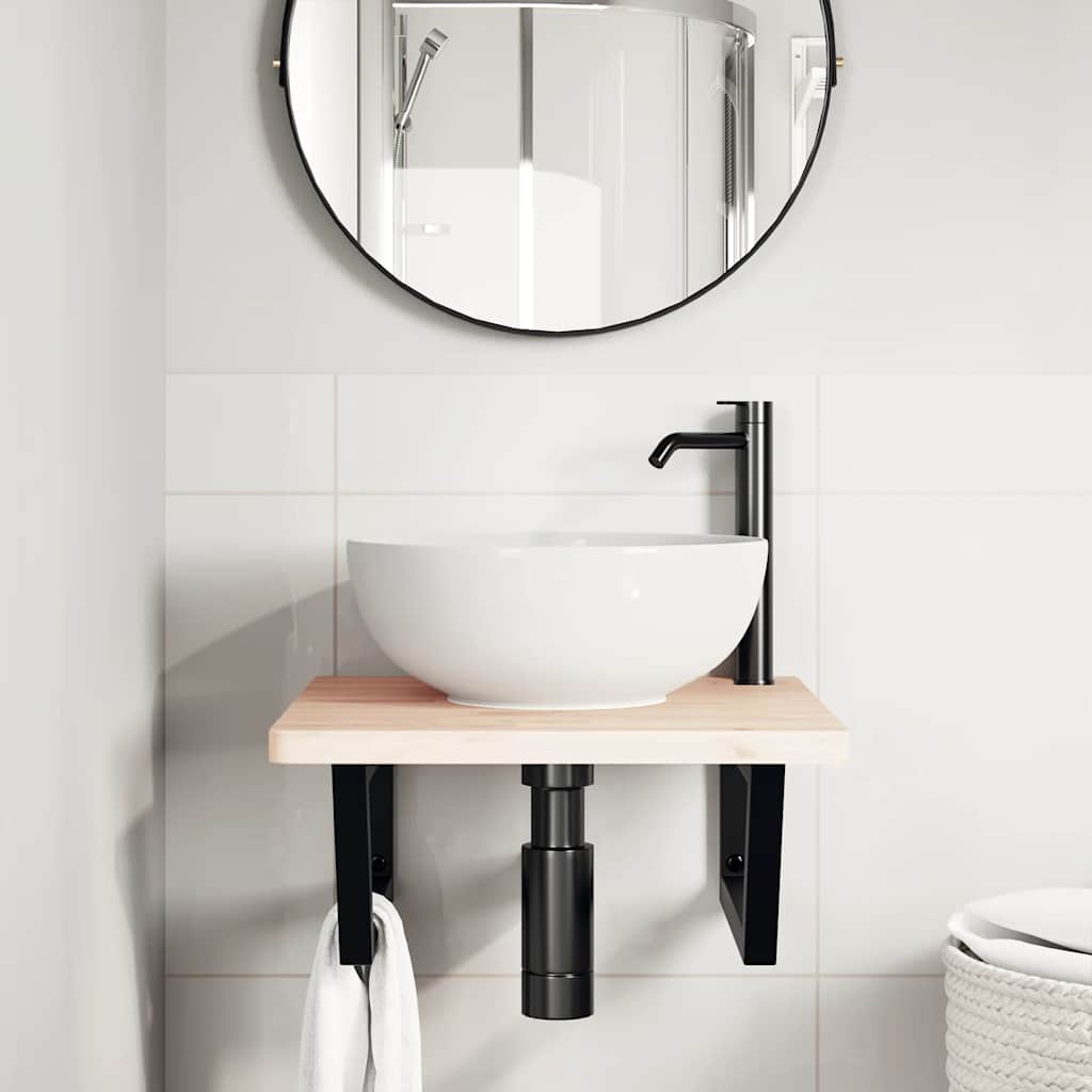 Ράφι Νιπτήρα Τοίχου από Ατσάλι / Μασίφ Ξύλο Οξιάς - Pakobazaar