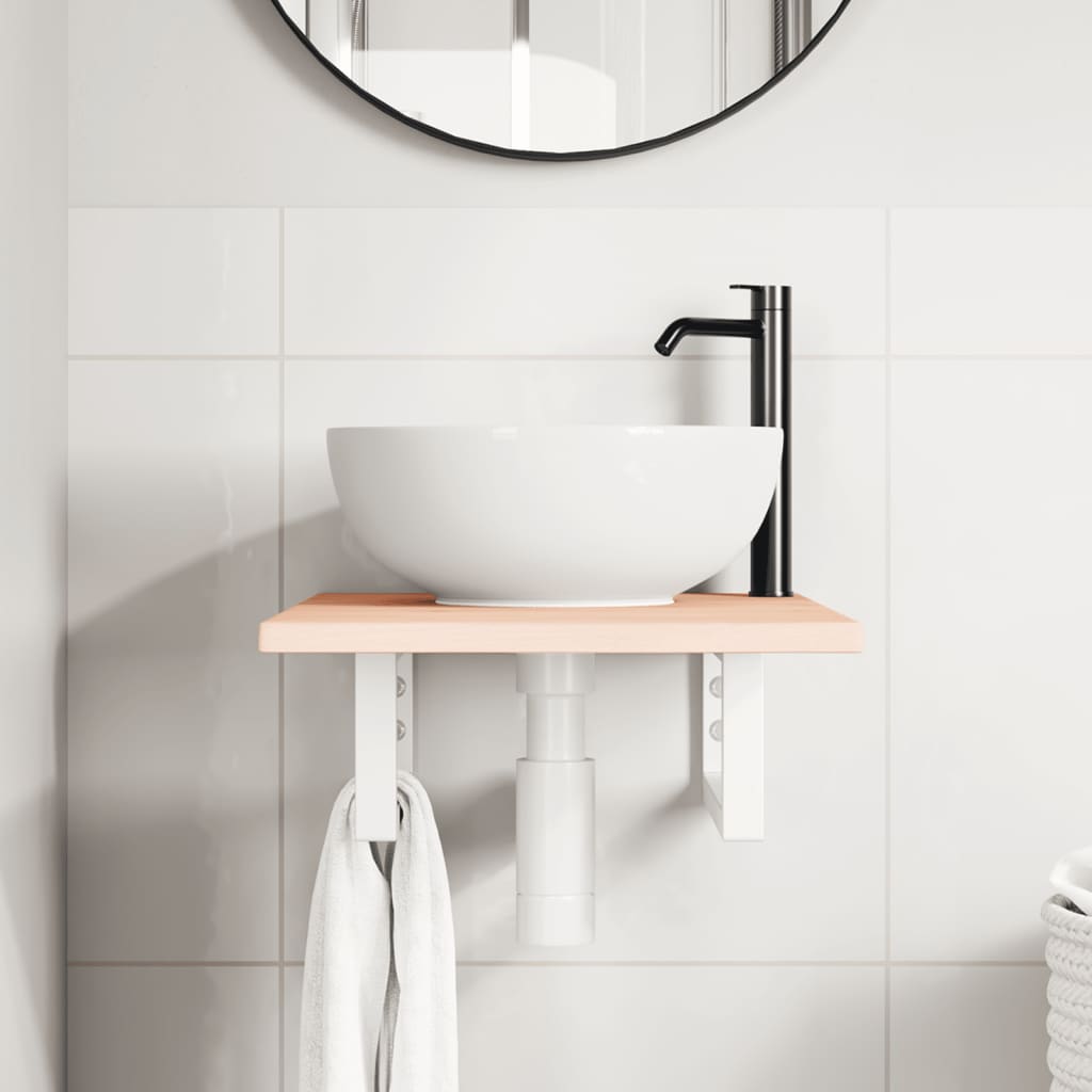 Ράφι Νιπτήρα Τοίχου από Ατσάλι / Μασίφ Ξύλο Δρυός