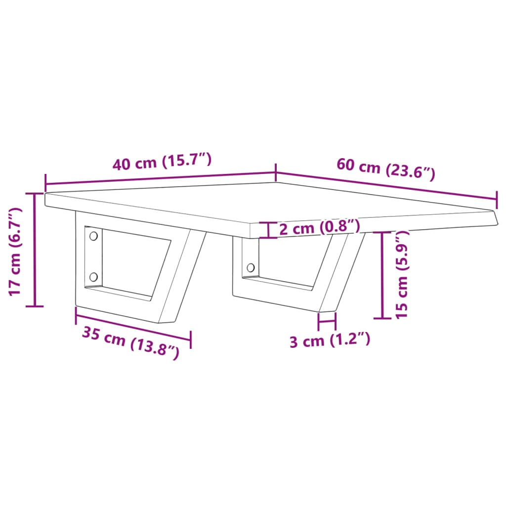 Ράφι Νιπτήρα Τοίχου από Ατσάλι / Μασίφ Ξύλο Δρυός
