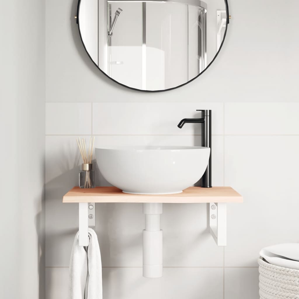 Ράφι Νιπτήρα Τοίχου από Ατσάλι / Μασίφ Ξύλο Δρυός