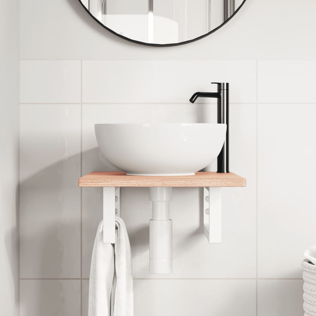 Ράφι Νιπτήρα Τοίχου από Ατσάλι / Μασίφ Ξύλο Δρυός