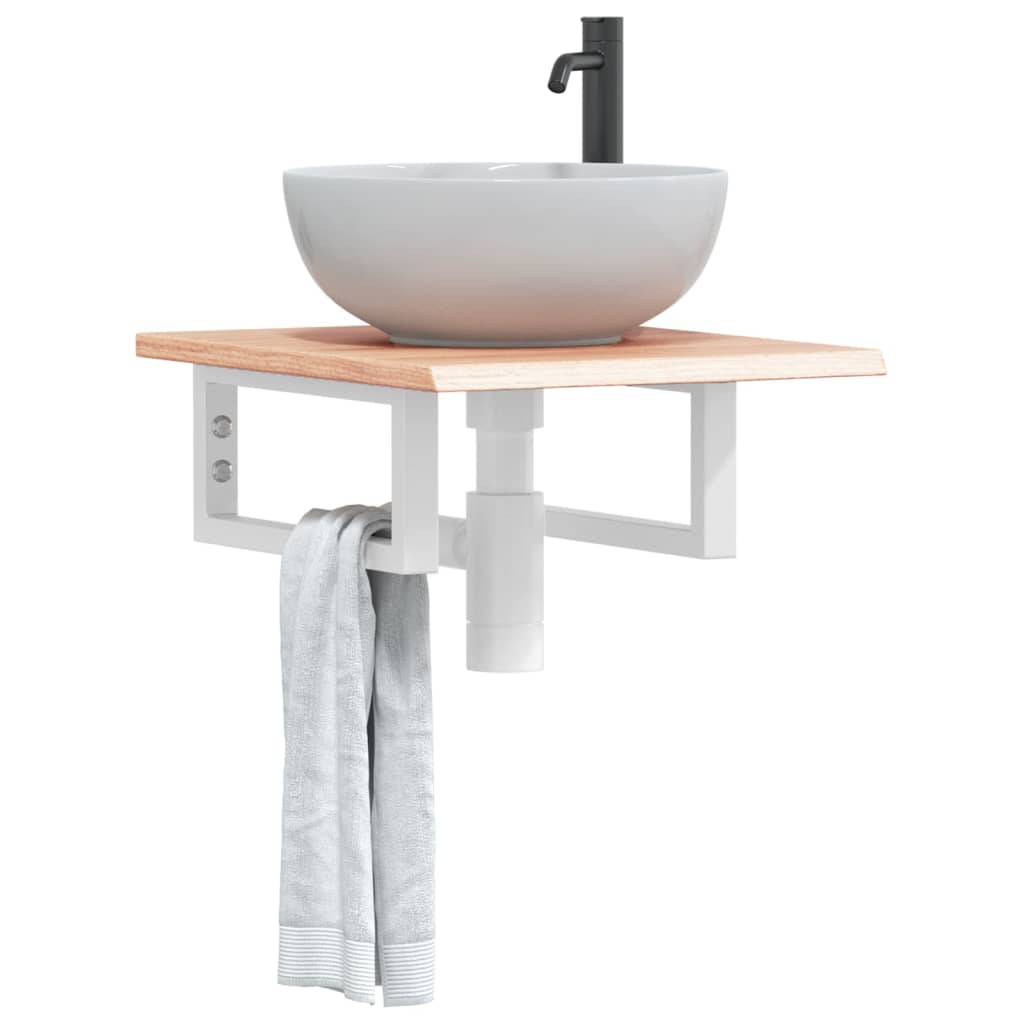 Ράφι Νιπτήρα Τοίχου από Ατσάλι / Μασίφ Ξύλο Δρυός